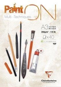 BLOC DE DIBUJO CLAIREFONTAINE PAINT ON MULTITECNICAS ENCOLADO A3 250g 40h