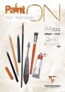 BLOC DE DIBUJO CLAIREFONTAINE PAINT ON MULTITECNICAS ENCOLADO A4 250g 40h