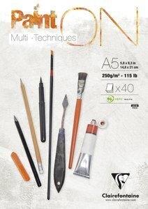 BLOC DE DIBUJO CLAIREFONTAINE PAINT ON MULTITECNICAS ENCOLADO A5 250g 40h