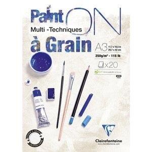 BLOC DE DIBUJO CLAIREFONTAINE PAINTON MULTITECNICAS ENCOLADO CON GRANO A3 250g 20h
