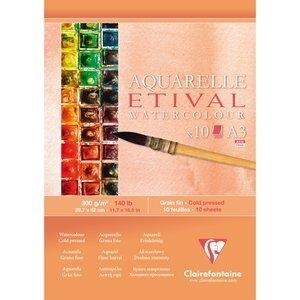 BLOC DE DIBUJO CLAIREFONTAINE ETIVAL ACUARELA ENCOLADO BLANCO GRANO FINO A3 300g 10h