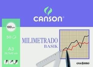 BLOC DE DIBUJO GUARRO-CANSON BASIK MILIMETRADO ENCOLADO A3 100g 50h