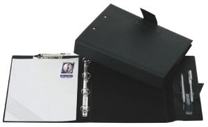 CARPETA de ANILLAS con PINZA MINICLIP SUPERIOR IBERPLAS PVC ESCOLAR Fº  4 an.25mm REDONDAS con PORTABOLIGRAFO NEGRO