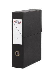 CAJA de TRANSFERENCIAS PARDO CARTON FORRADO PVC A4 ARCHIVADOR VERTICAL 8 cm NEGRO