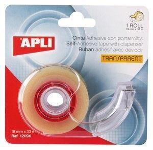 CINTA ADHESIVA APLI TRANSPARENTE rollo 33x19 con MINI PORTARROLLOS