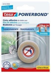 CINTA ADHESIVA DOBLE CARA TESA POWERBOND rollo 1,5x19 TRANSPARENTE