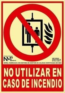 SEÑAL HOMOLOGADA FOTOLUMINISCENTE NO UTILIZAR EN CASO DE INCENDIO PVC ROJO