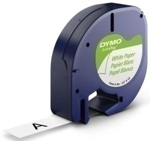 CINTA de ROTULAR DYMO LETRATAG PAPEL 4m 12mm NEGRO sobre BLANCO (91200)