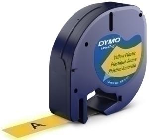 CINTA de ROTULAR DYMO LETRATAG PLASTICO 4m 12mm NEGRO sobre AMARILLO (91202)