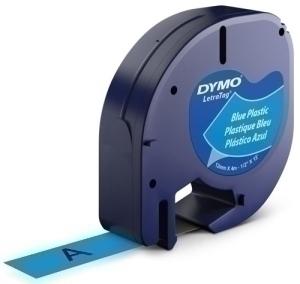 CINTA de ROTULAR DYMO LETRATAG PLASTICO 4m 12mm NEGRO sobre AZUL (91205)