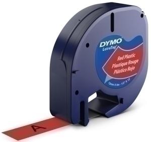 CINTA de ROTULAR DYMO LETRATAG PLASTICO 4m 12mm NEGRO sobre ROJO (91203)