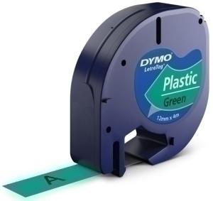 CINTA de ROTULAR DYMO LETRATAG PLASTICO 4m 12mm NEGRO sobre VERDE (91204)
