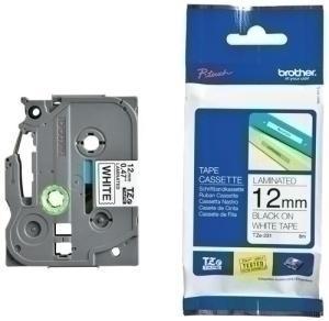 CINTA de ROTULAR BROTHER LAMINADA 8m 12mm NEGRO sobre BLANCO