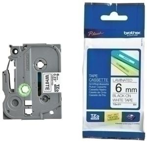 CINTA de ROTULAR BROTHER LAMINADA 8m  6mm NEGRO sobre BLANCO