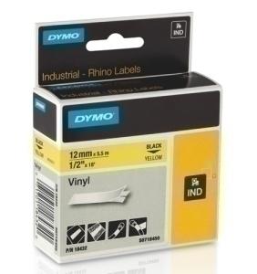 CINTA de ROTULAR DYMO RHINO ID1 VINILO 5,5m 12mm NEGRO sobre AMARILLO (18432)
