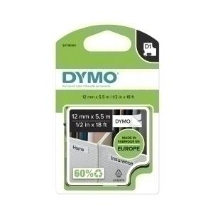 CINTA de ROTULAR DYMO LM D1 POLYESTER 5,5m 12mm NEGRO sobre BLANCO (16959)