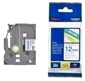 CINTA de ROTULAR BROTHER LAMINADA 8m 12mm AZUL sobre BLANCO