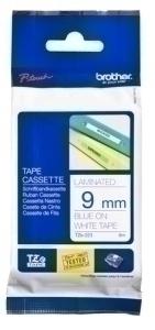 CINTA de ROTULAR BROTHER LAMINADA 8m  9mm AZUL sobre BLANCO