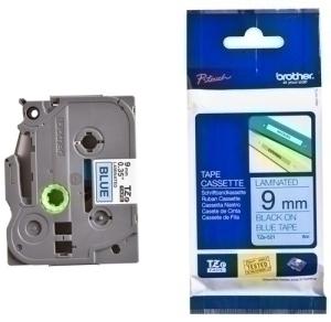 CINTA de ROTULAR BROTHER LAMINADA 8m  9mm NEGRO sobre AZUL