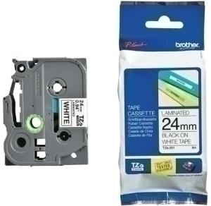 CINTA de ROTULAR BROTHER LAMINADA 8m 24mm NEGRO sobre BLANCO