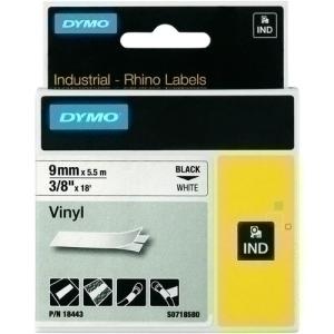 CINTA de ROTULAR DYMO RHINO ID1 VINILO 5,5m  9mm NEGRO sobre BLANCO (18443)