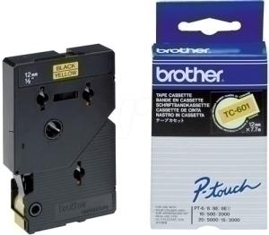 CINTA de ROTULAR BROTHER LAMINADA 7,7m 12mm NEGRO sobre AMARILLO