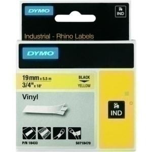 CINTA de ROTULAR DYMO RHINO ID1 VINILO 5,5m 19mm NEGRO sobre AMARILLO (18433)