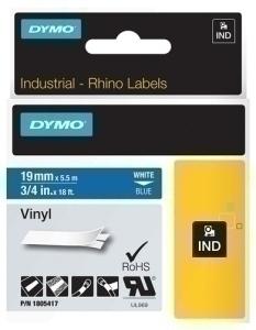 CINTA de ROTULAR DYMO RHINO ID1 VINILO 5,5m 19mm BLANCO sobre AZUL (1805417)