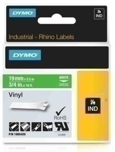 CINTA de ROTULAR DYMO RHINO ID1 VINILO 5,5m 19mm BLANCO sobre VERDE (1805420)