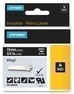 CINTA de ROTULAR DYMO RHINO ID1 VINILO 5,5m 19mm BLANCO sobre NEGRO (1805436)