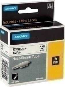 CINTA de ROTULAR DYMO RHINO ID1 TERMO RETRACTIL 1,5m 12mm NEGRO sobre BLANCO (18055)