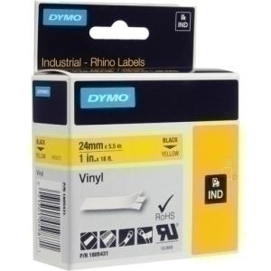 CINTA de ROTULAR DYMO RHINO ID1 VINILO 5,5m 24mm NEGRO sobre AMARILLO (1805431)