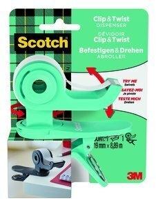 PORTARROLLOS SCOTCH CLIP&TWIST C19 VERDE AGUA + CINTA SCOTCH MAGIC