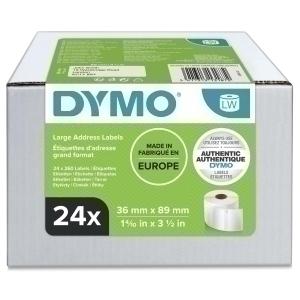 ETIQUETAS DYMO LABEL WRITER  36x89 mm ROLLO 260 uds.PAPEL BLANCO DIRECCION (99012) VALUE PACK 24 ROLLOS