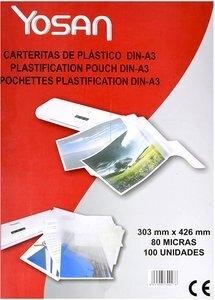 FUNDA PLASTIFICAR YOSAN 303x426 (A3) 80  PAQUETE de 100
