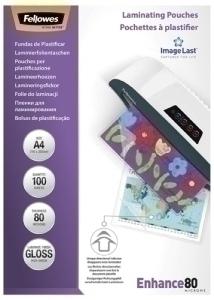 FUNDA PLASTIFICAR FELLOWES BRILLO 216x303 (A4) 80  PAQUETE de 100