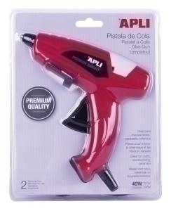 PISTOLA de COLA TERMOFUSIBLE APLI 40W + 2 BARRAS DE COLA