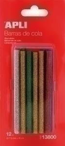 COLA TERMOFUSIBLE en BARRA APLI GLITTER COLORES blister de 12