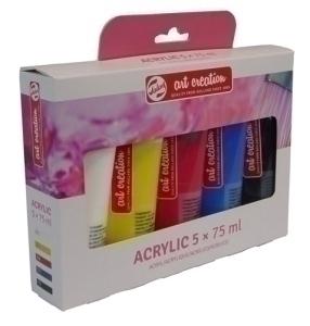 PINTURA ACRILICA TALENS ART CREATION 75 ml (Tubo) PARA INICIACION SET de 5 (Blanco,Amarillo,Magenta,Cian,Negro)
