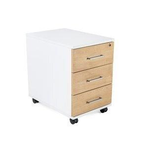 CAJONERA ROCADA con RUEDAS 40x59,5x58 con 3 CAJONES ESTRUCTURA BLANCO FRONTALES ROBLE