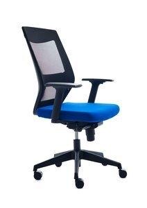 SILLA ROCADA MECANISMO SINCRO SOPORTE LUMBAR RESPALDO Y BRAZOS REGULABLES EN ALTURA  TAPIZADO TELA IGNIFUGA AZUL