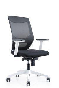 SILLA ROCADA BLANCA MECANISMO SINCRO SOPORTE LUMBAR RESPALDO Y BRAZOS REGULABLES EN ALTURA  TAPIZADO TELA IGNIFUGA NEGRO