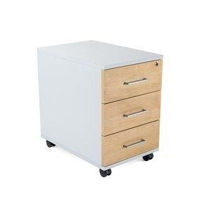 CAJONERA ROCADA con RUEDAS 40x59,5x58 con 3 CAJONES ESTRUCTURA GRIS FRONTALES ROBLE