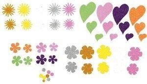 GOMA EVA FIXO KIDS ADHESIVA con PURPURINA FLORES Y CORAZONES PACK 64 FIGURAS