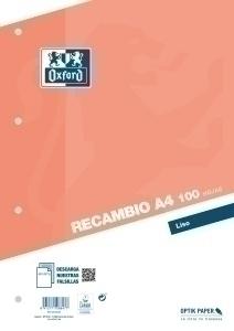 RECAMBIO OXFORD SCHOOL A4 100H 90GR 4 TAL.,LISO NARANJA /100430209