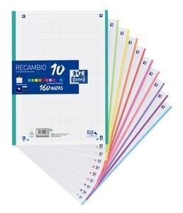 RECAMBIO OXFORD SCHOOL COLOR 10 A4 200h 90gr 4 TALADROS CUADRIC.5x5 (10 colores en banda)