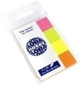 BANDERITAS ADHESIVAS 20x50 COLORES BRILLANTES PACK de 4 (verde-amarillo-naranja-rosa)