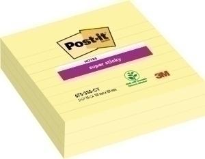 TACO NOTAS POST-IT 675 SUPER STICKY 101x101 AMARILLO CANARIO CON LINEAS PACK DE 3
