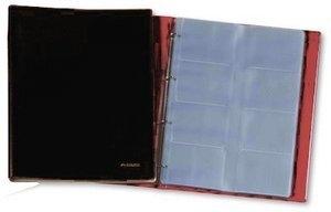 TARJETERO 4 anillas PARDO PVC sim.piel Fº 20 fundas 320 tarjetas NEGRO