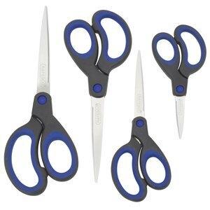 TIJERAS RAPESCO CON MANGO SUAVE VARIOS TAMAÑOS PAQUETE de 4 AZUL